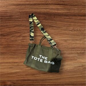 Olive Green Tote Bag with Camouflage Strap